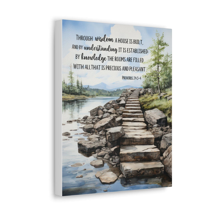 Canvas Wall Art Decor - Stepping Stones Watercolor - Through Wisdom a House