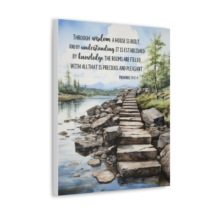 Canvas Wall Art Decor - Stepping Stones Watercolor - Through Wisdom a House