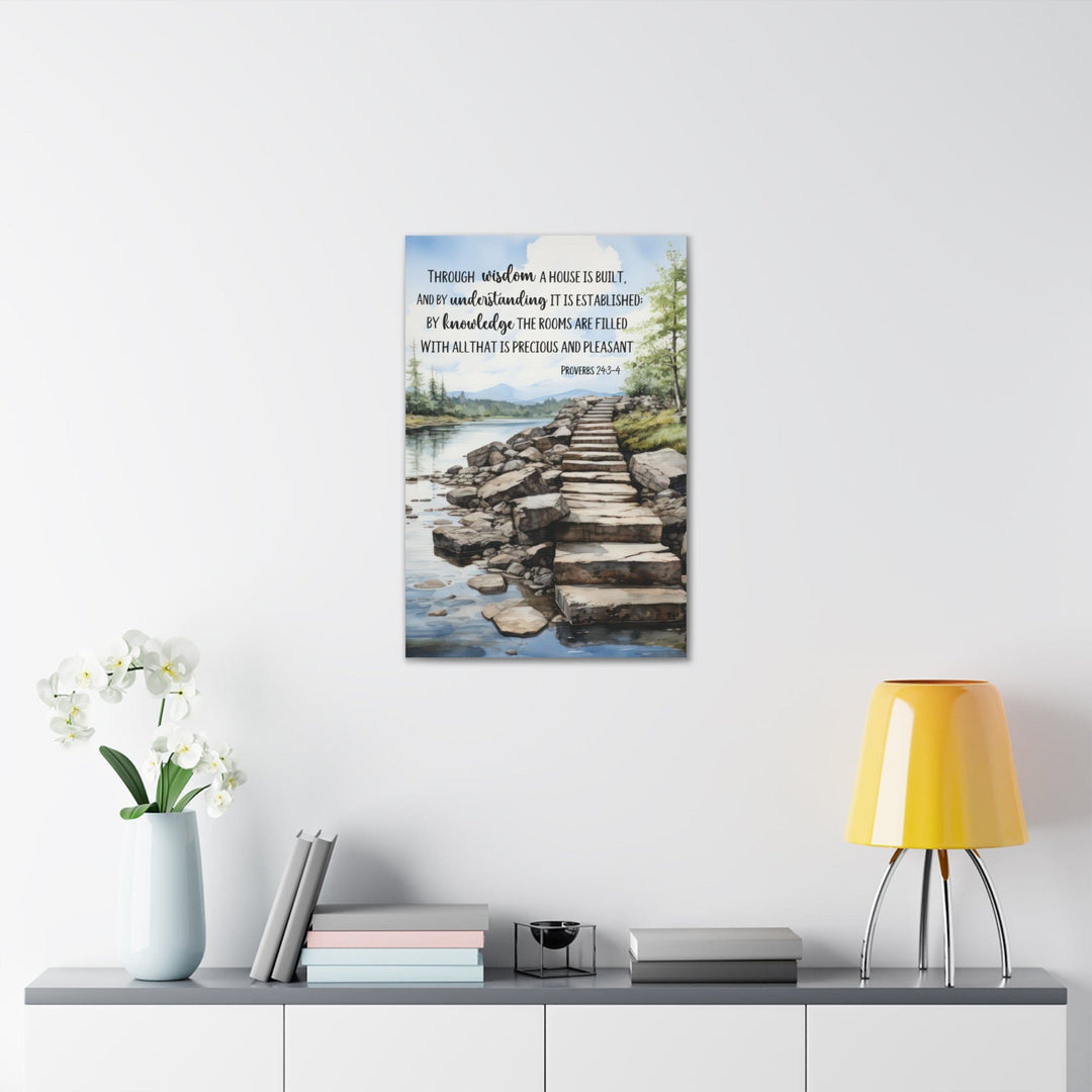 Canvas Wall Art Decor - Stepping Stones Watercolor - Through Wisdom a House