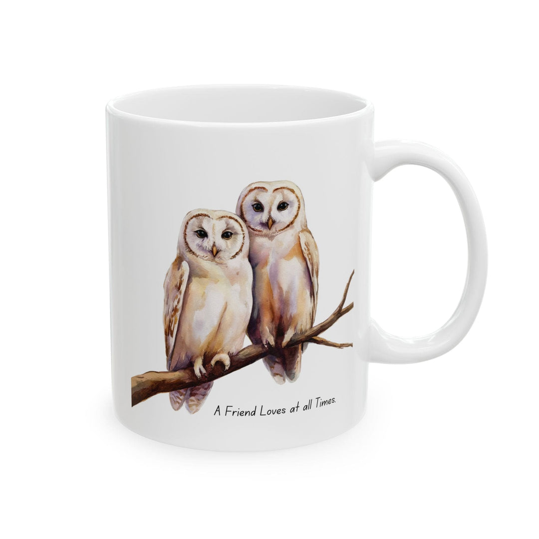 Ceramic Gift Mug - Two White Owls - Scripture Inspired - a Friend Loves at All