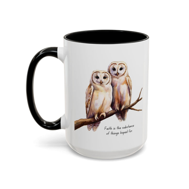 Ceramic Gift Mug - Two White Owls - Scripture Inspired - Faith is the Substance
