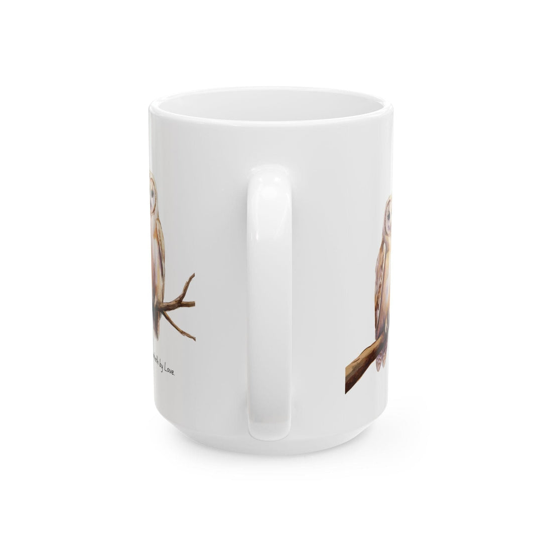Ceramic Gift Mug - Two White Owls - Scripture Inspired - Faith Worketh by Love