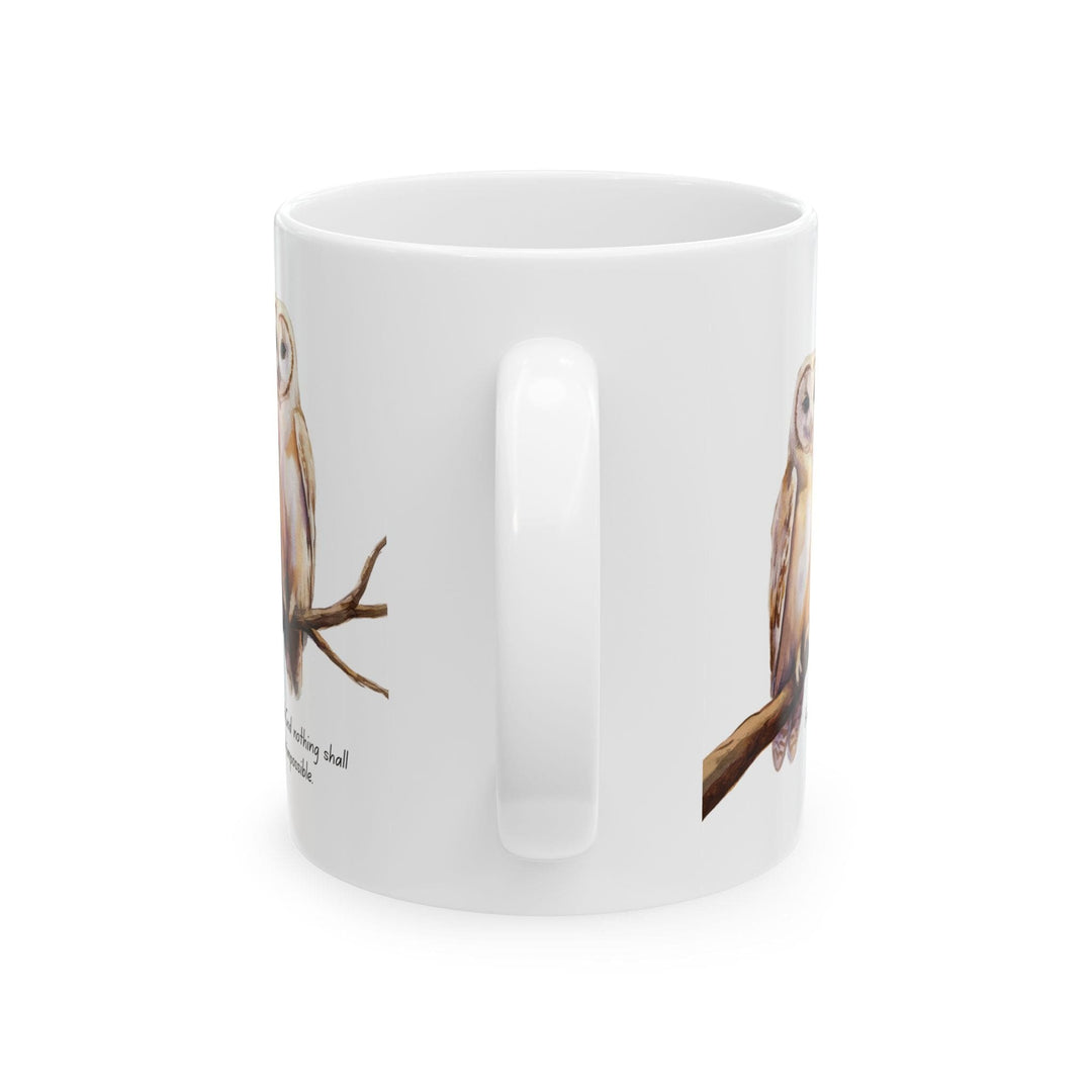 Ceramic Gift Mug - Two White Owls - Scripture Inspired - for with God Nothing