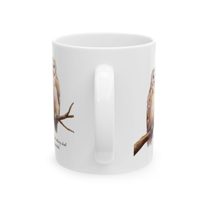 Ceramic Gift Mug - Two White Owls - Scripture Inspired - for with God Nothing