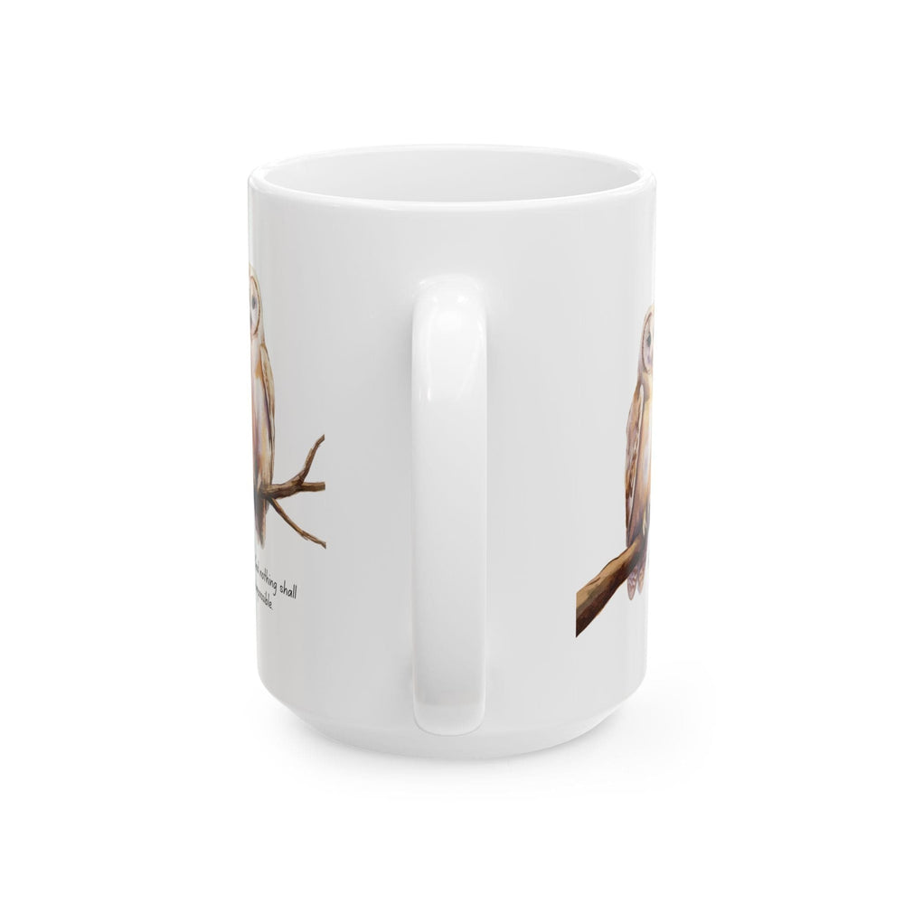 Ceramic Gift Mug - Two White Owls - Scripture Inspired - for with God Nothing