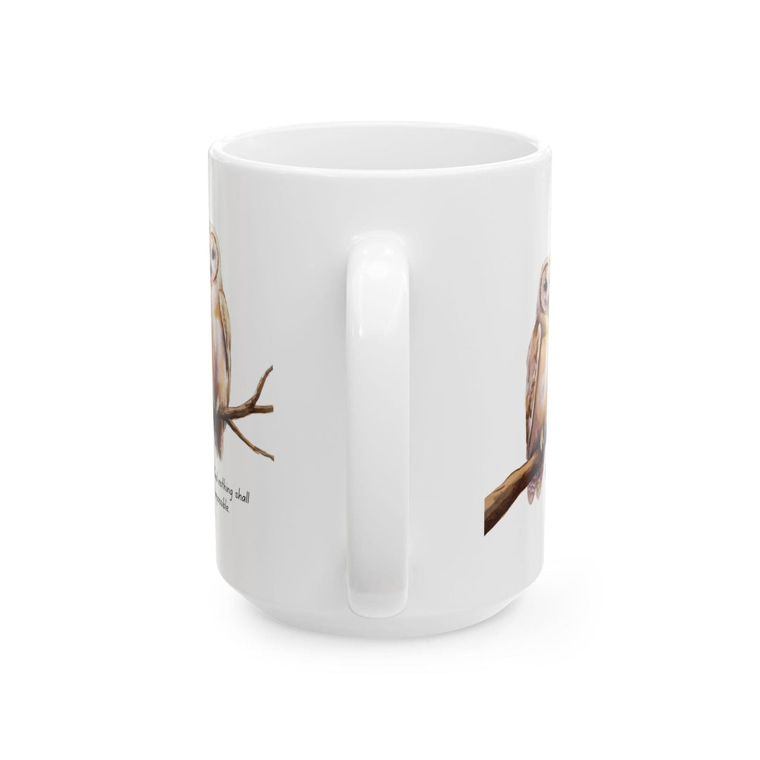 Ceramic Gift Mug - Two White Owls - Scripture Inspired - for with God Nothing