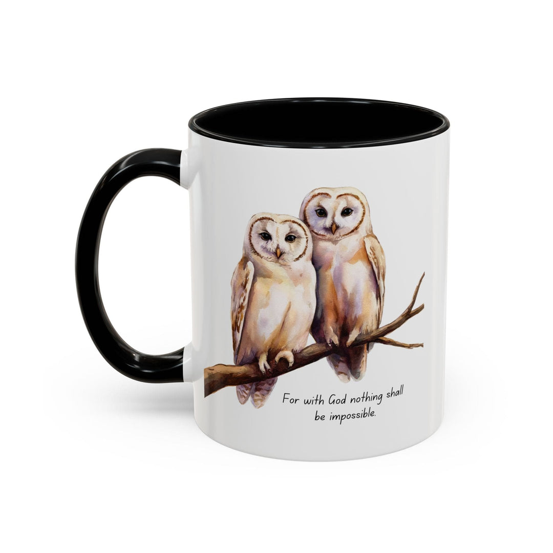Ceramic Gift Mug - Two White Owls - Scripture Inspired - for with God Nothing