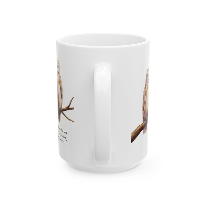 Ceramic Gift Mug - Two White Owls - Scripture Inspired - Give Thanks Unto
