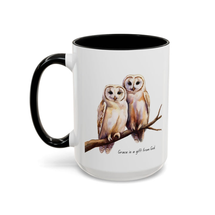 Ceramic Gift Mug - Two White Owls - Scripture Inspired - Grace is a Gift