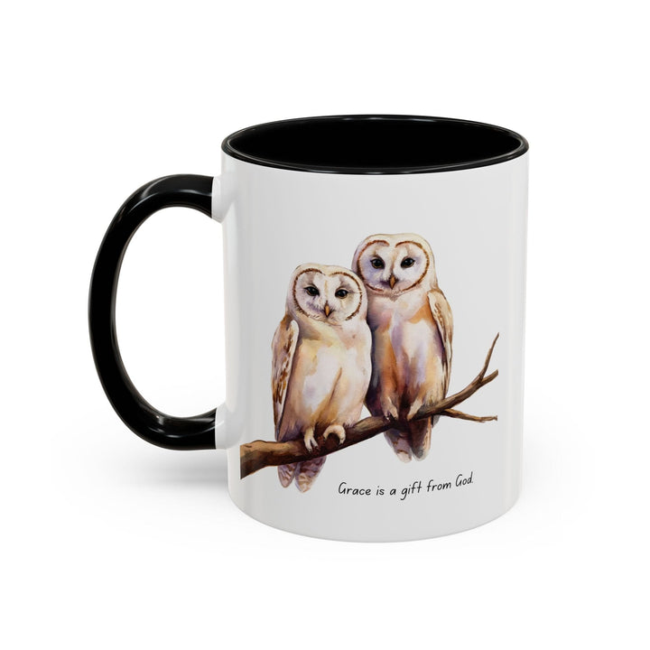 Ceramic Gift Mug - Two White Owls - Scripture Inspired - Grace is a Gift