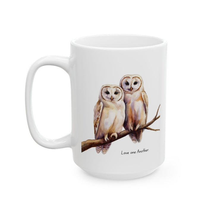 Ceramic Gift Mug - Two White Owls - Scripture Inspired - Love one Another
