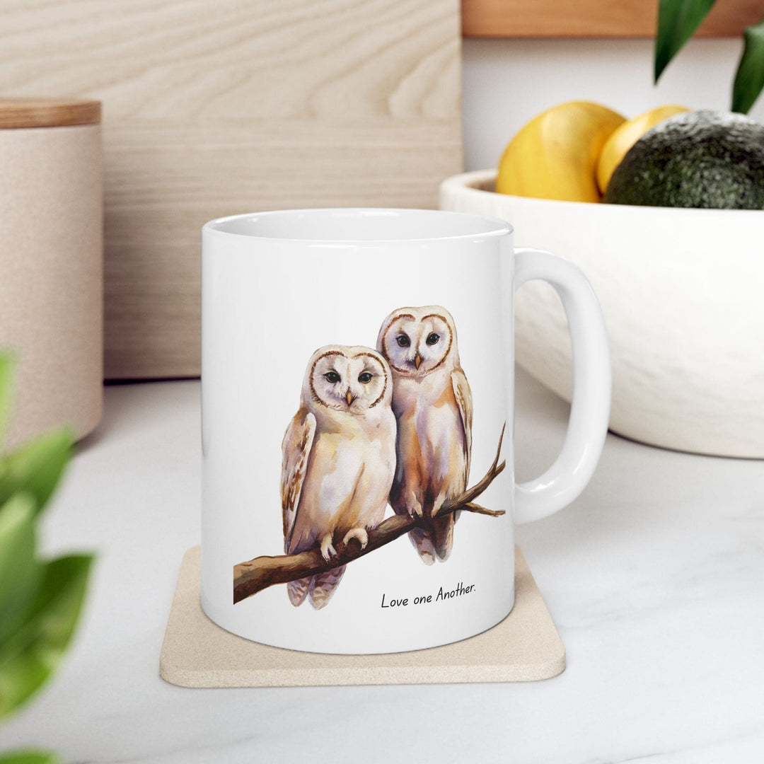 Ceramic Gift Mug - Two White Owls - Scripture Inspired - Love one Another