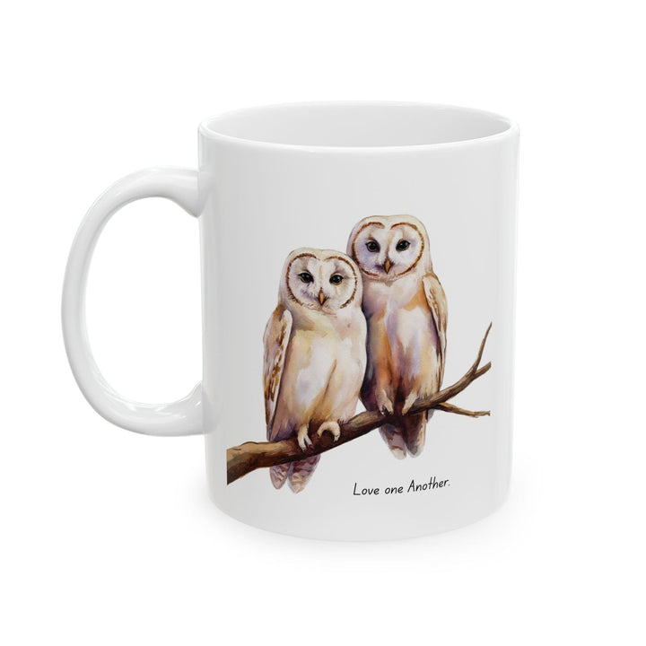 Ceramic Gift Mug - Two White Owls - Scripture Inspired - Love one Another