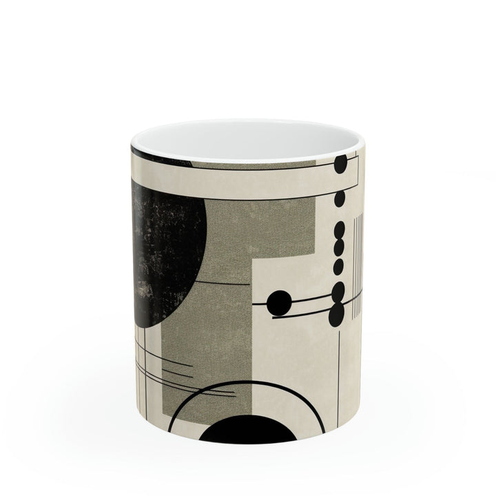 Ceramic Mug 15oz Abstract Black Beige Brown Geometric Shapes - Decorative