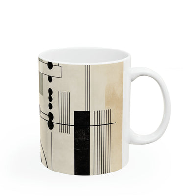 Ceramic Mug 15oz Abstract Black Beige Brown Geometric Shapes - Decorative