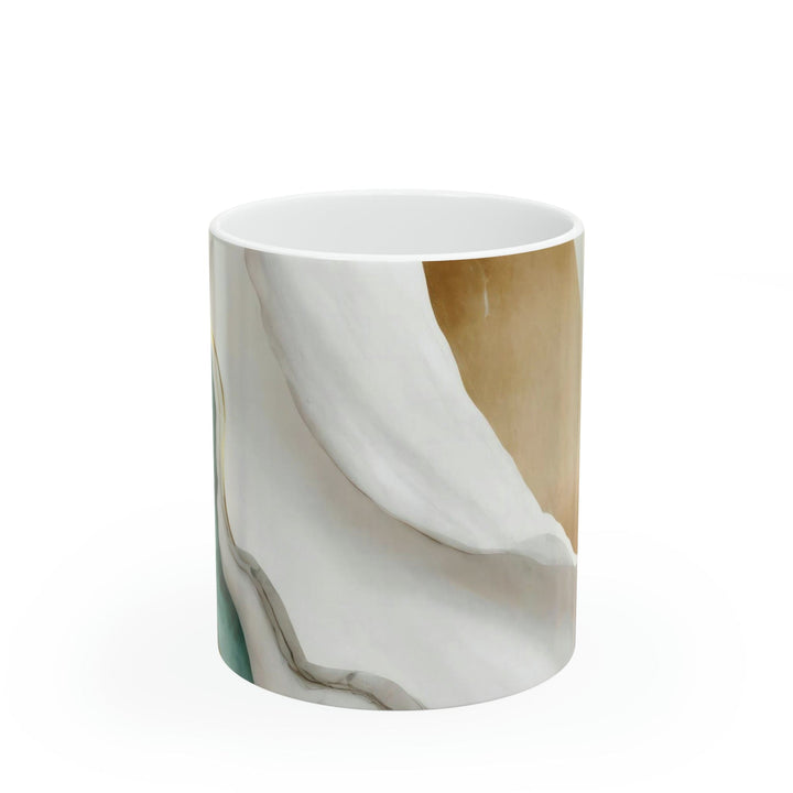 Ceramic Mug 15oz Cream White Green Marbled Print - Decorative | Ceramic Mugs