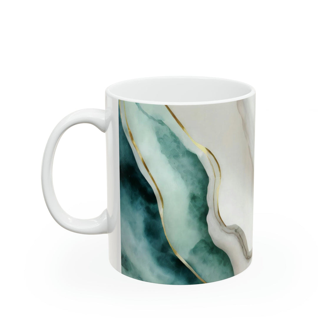 Ceramic Mug 15oz Cream White Green Marbled Print - Decorative | Ceramic Mugs