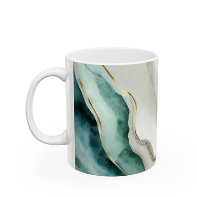 Ceramic Mug 15oz Cream White Green Marbled Print - Decorative | Mugs 11oz
