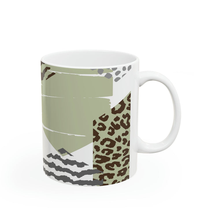 Ceramic Mug 15oz Green Grey Hexagon Pattern - Decorative | Ceramic Mugs | 11oz