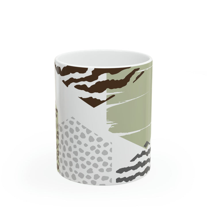 Ceramic Mug 15oz Green Grey Hexagon Pattern - Decorative | Ceramic Mugs | 11oz