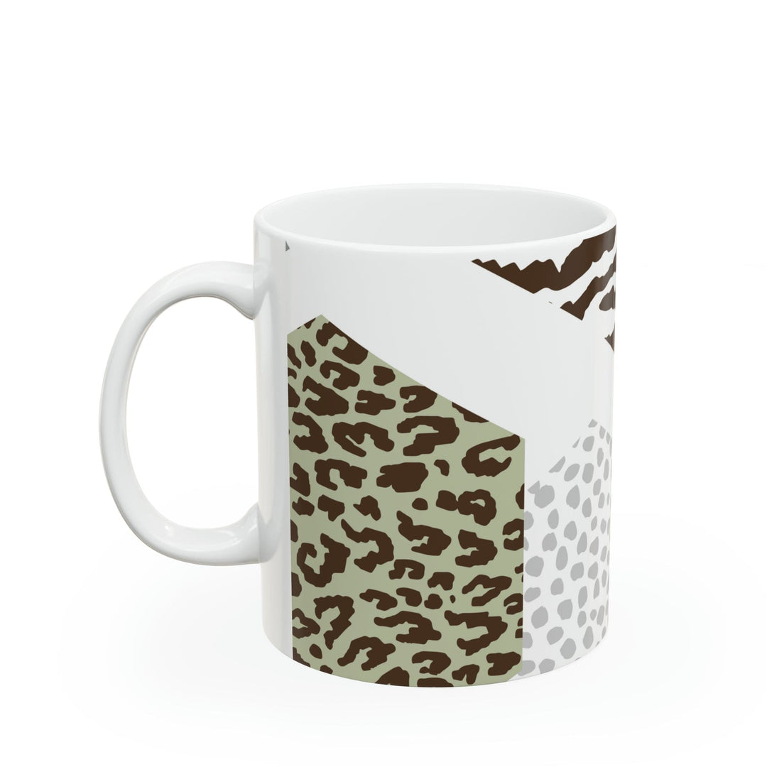 Ceramic Mug 15oz Green Grey Hexagon Pattern - Decorative | Ceramic Mugs | 11oz