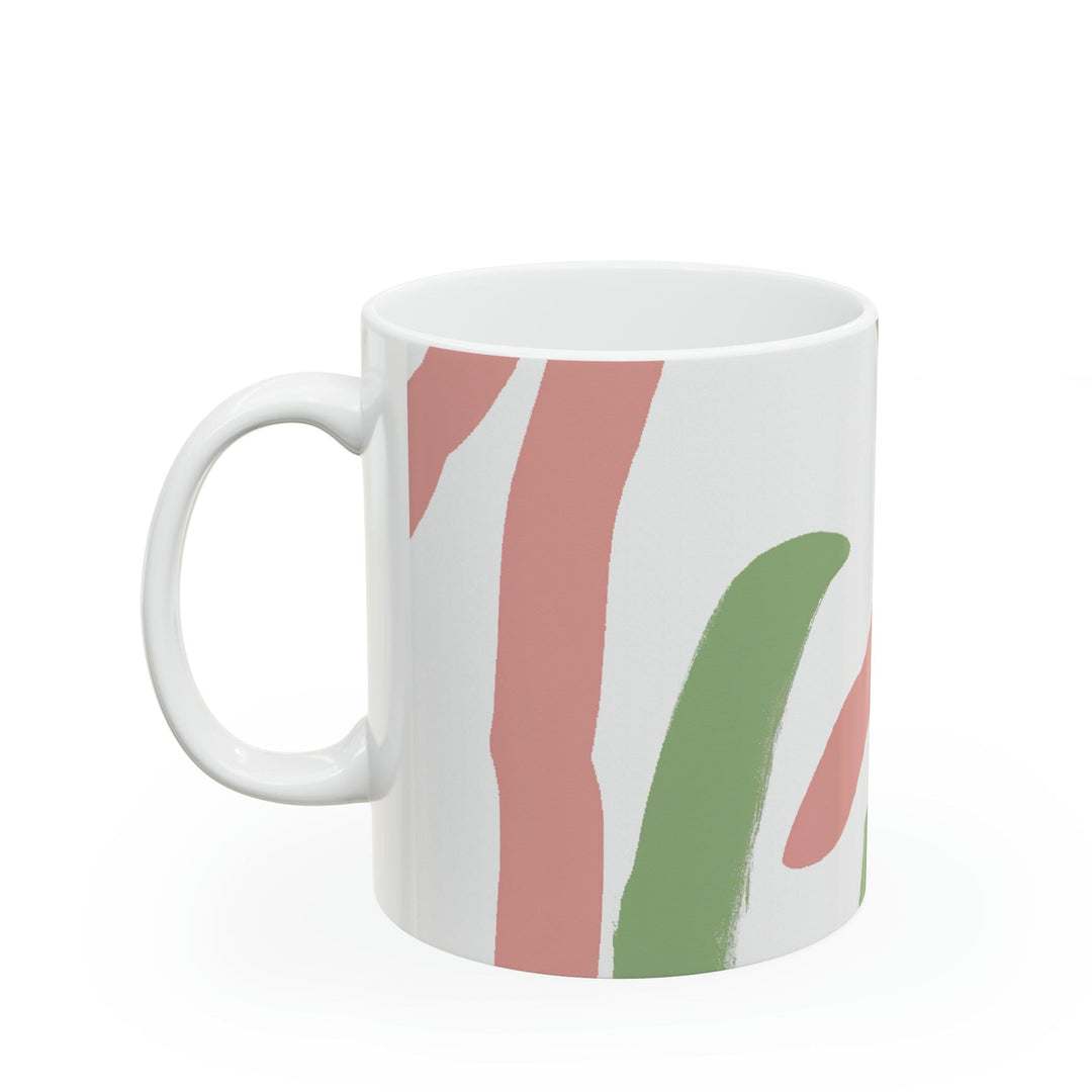 Ceramic Mug 15oz Green Mauve Abstract Brush Stroke Pattern - Decorative