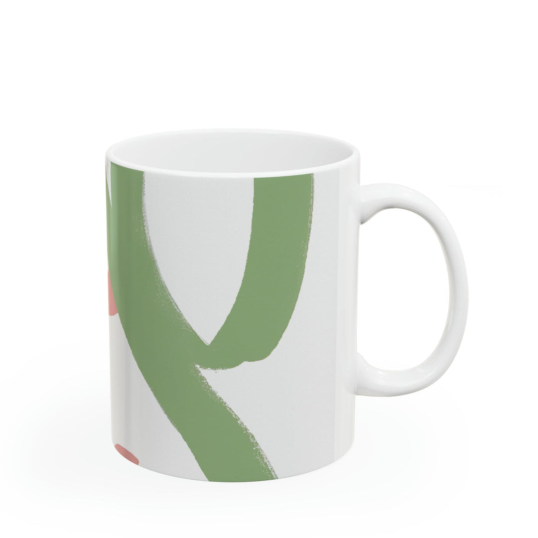 Ceramic Mug 15oz Green Mauve Abstract Brush Stroke Pattern - Decorative