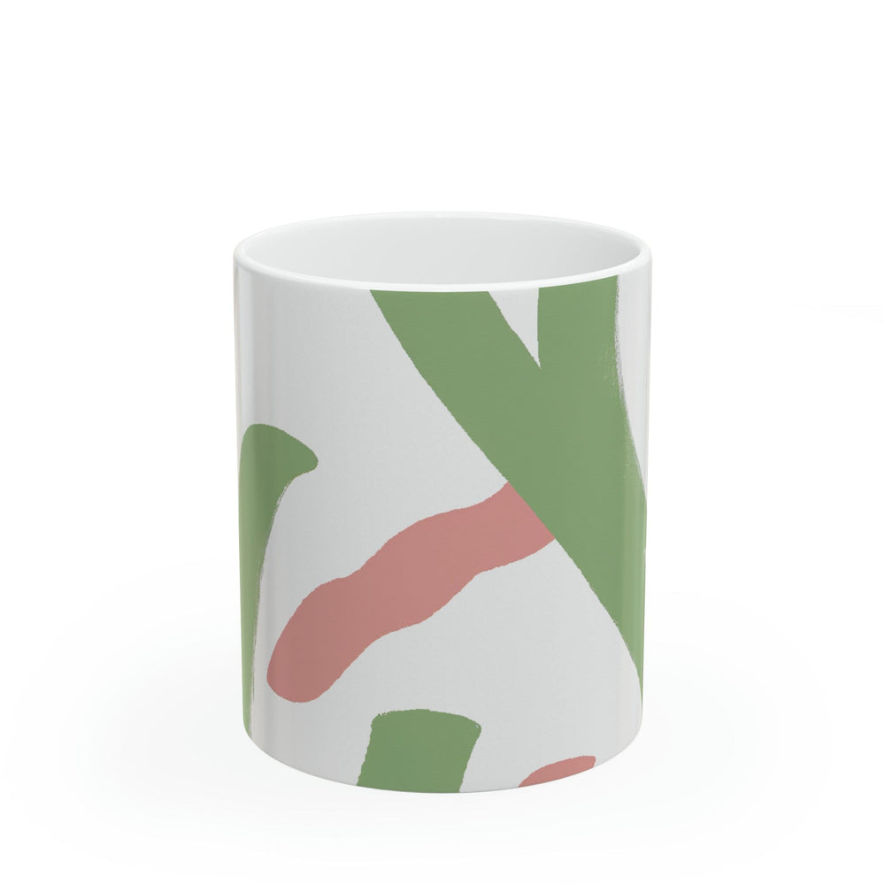 Ceramic Mug 15oz Green Mauve Abstract Brush Stroke Pattern - Decorative