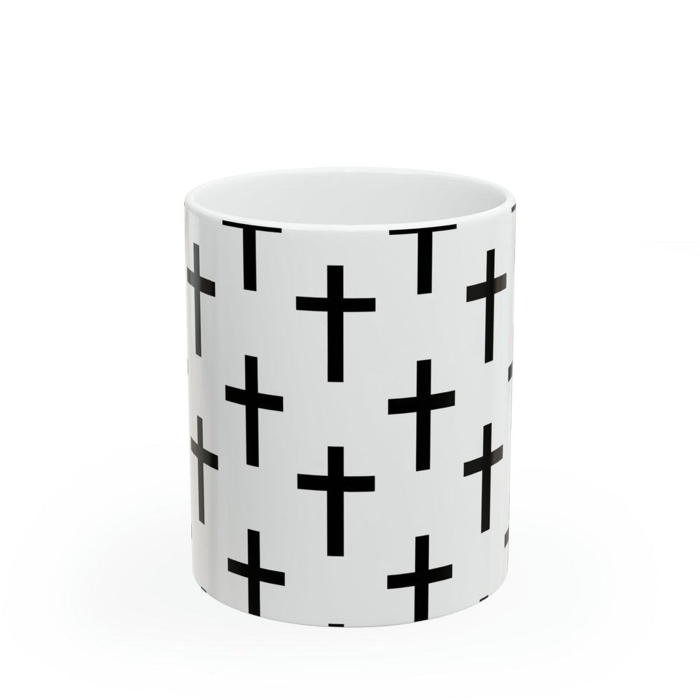 Ceramic Mug 15oz White and Black Seamless Cross Pattern - Decorative | Ceramic