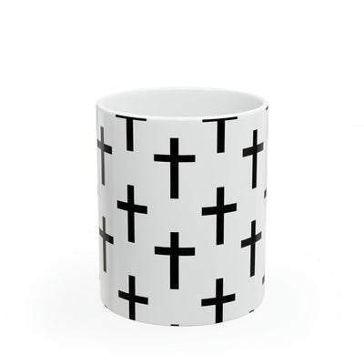 Ceramic Mug 15oz White And Black Seamless Cross Pattern - Decorative | Mugs 11oz