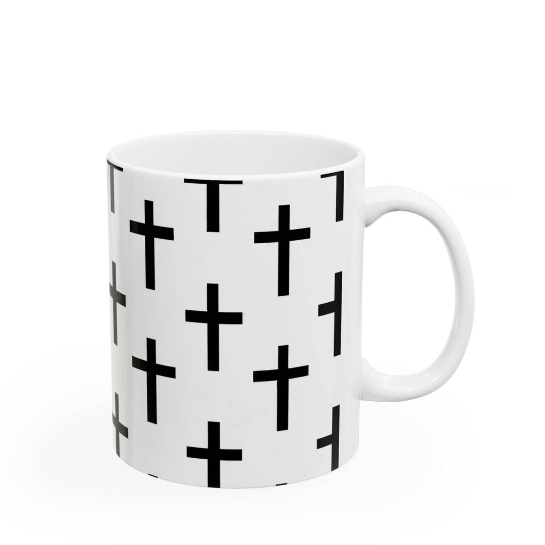 Ceramic Mug 15oz White and Black Seamless Cross Pattern - Decorative | Ceramic