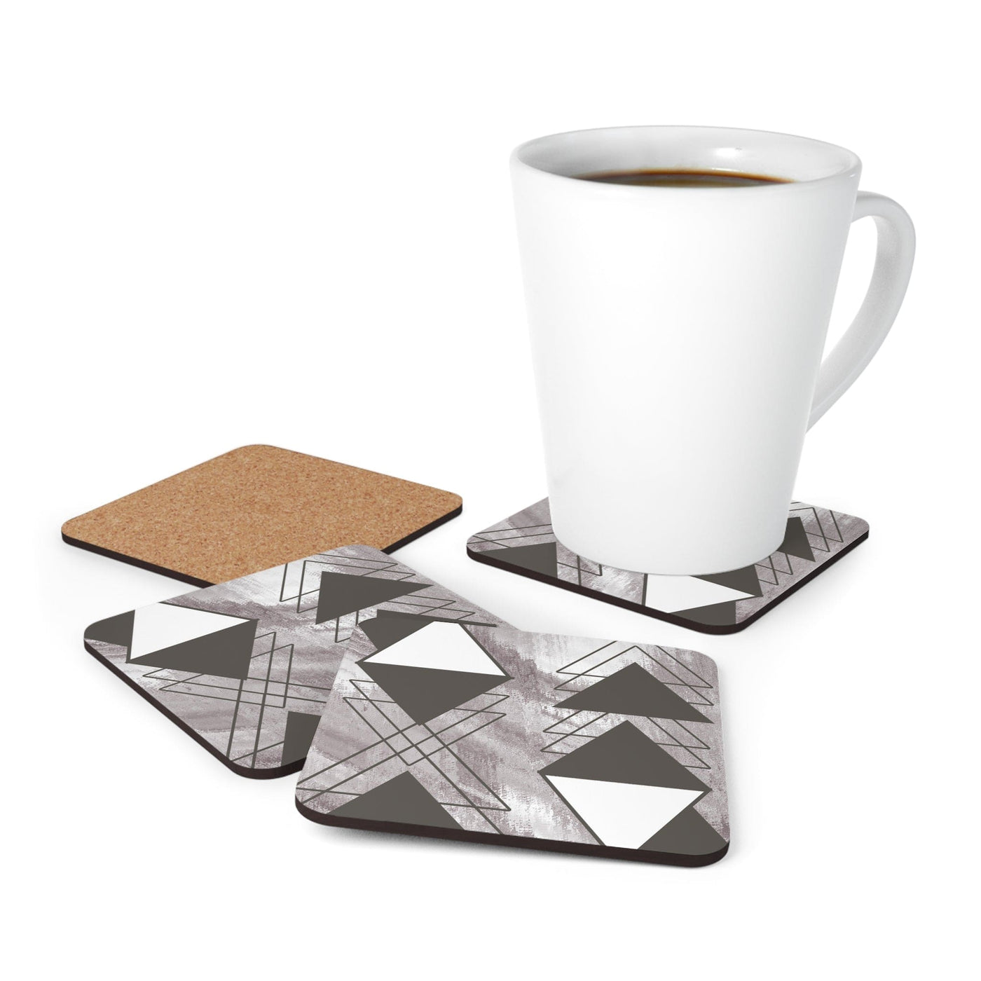 Coaster Set Of 4 For Drinks Ash Grey And White Triangular Colorblock