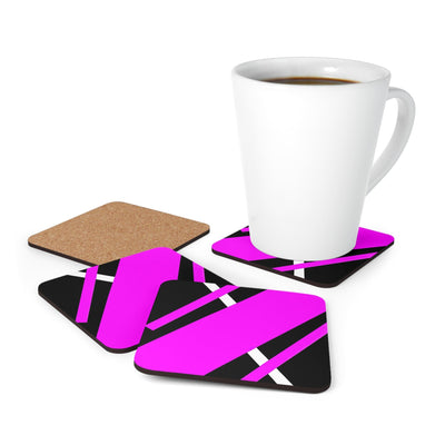 Coaster Set Of 4 For Drinks Black And Pink Pattern - Decorative | Coasters