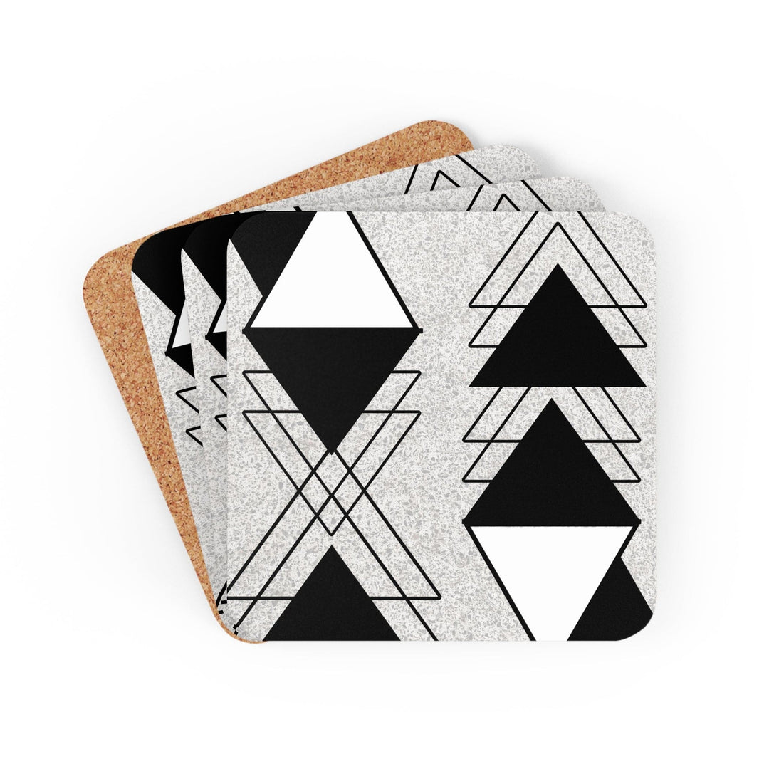 Coaster Set Of 4 For Drinks Black And White Ash Grey Triangular Colorblock