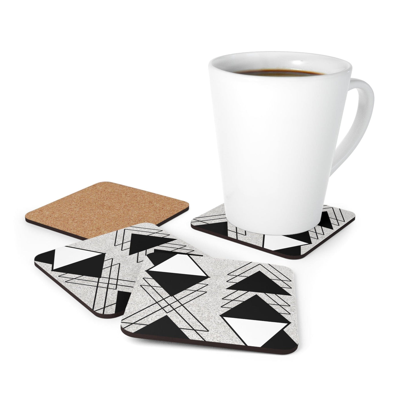 Coaster Set Of 4 For Drinks Black And White Ash Grey Triangular Colorblock