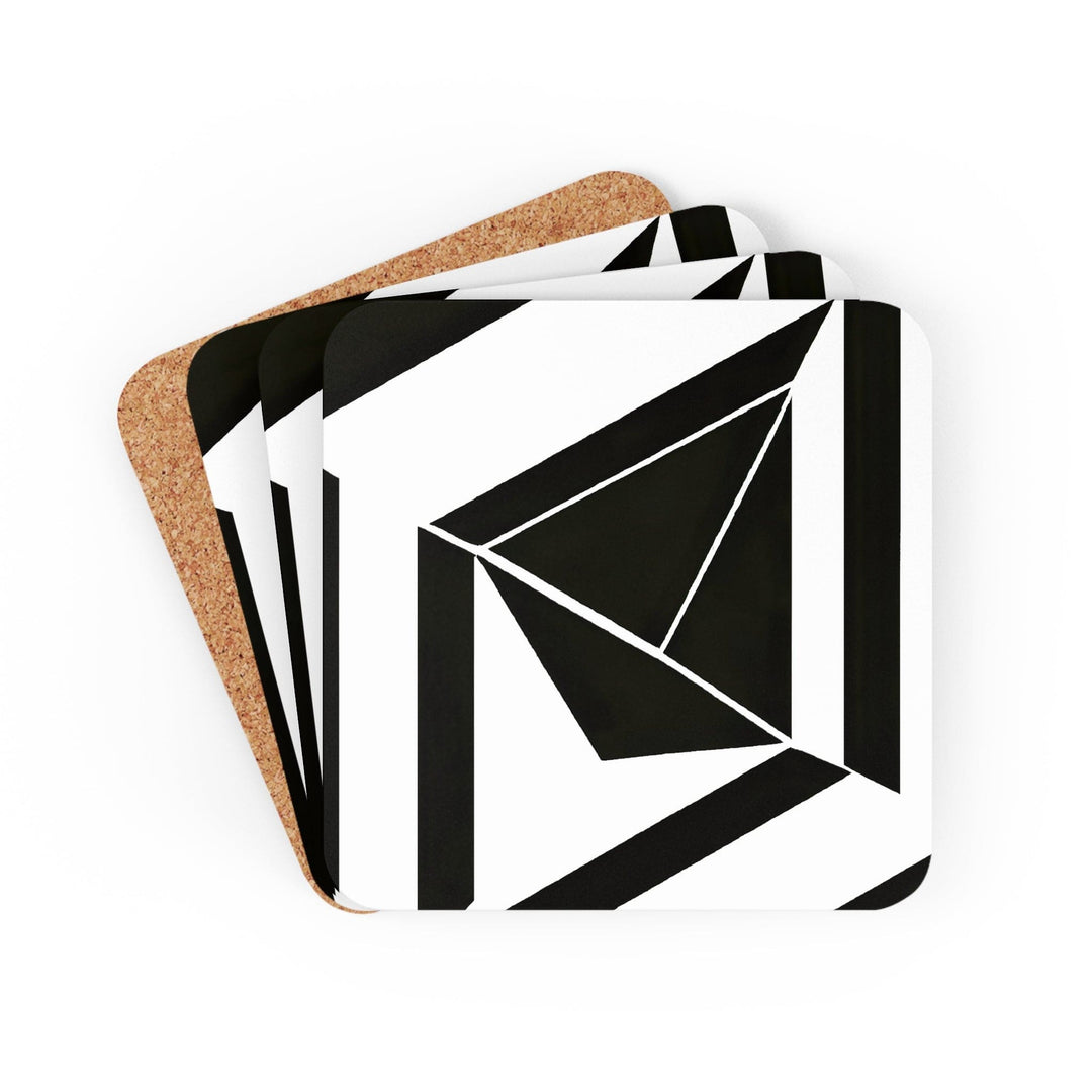 Coaster Set of 4 for Drinks Black and White Geometric Pattern - Decorative