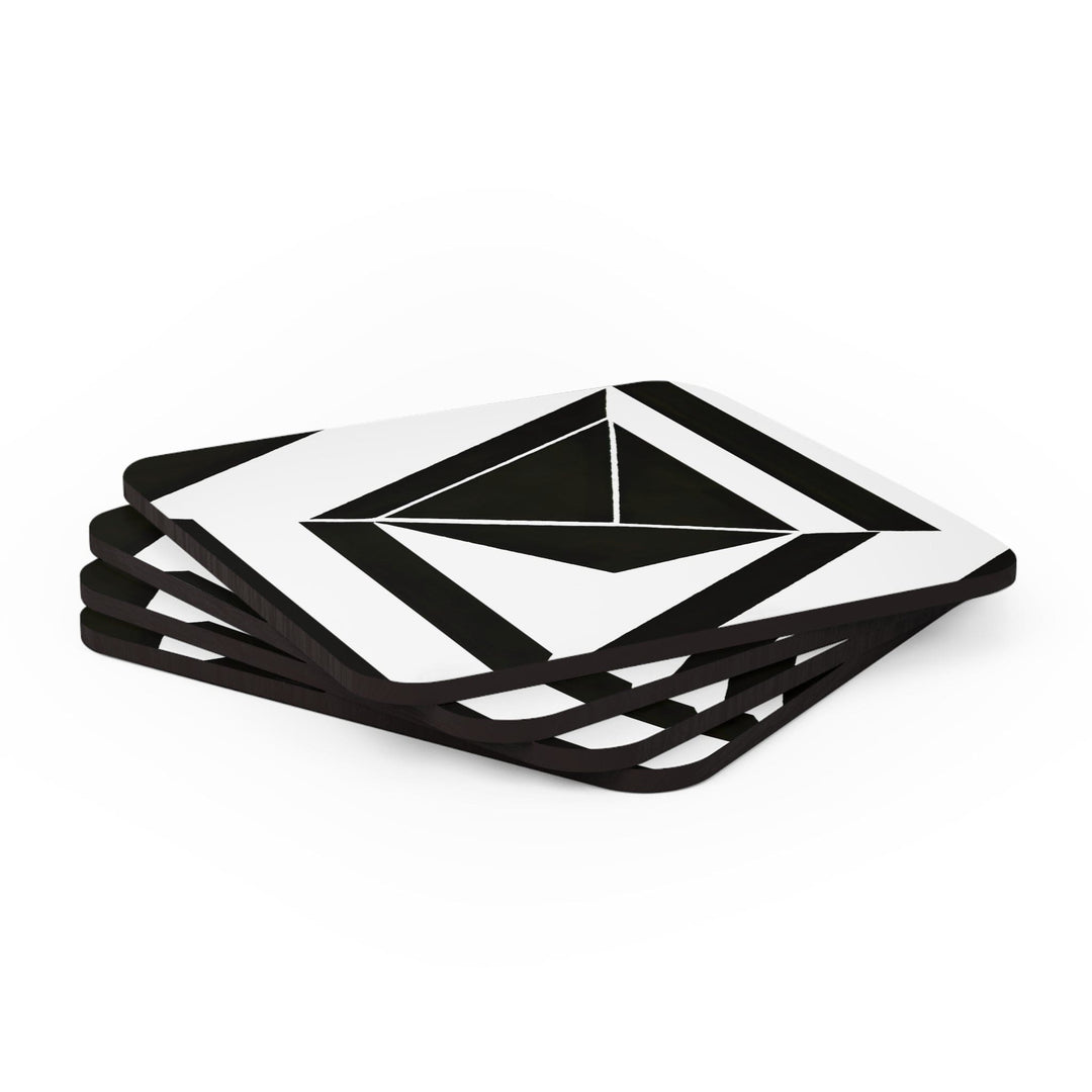 Coaster Set of 4 for Drinks Black and White Geometric Pattern - Decorative