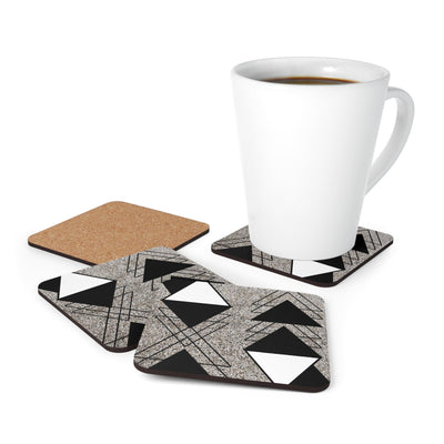 Coaster Set Of 4 For Drinks Black And White Triangular Colorblock - Decorative
