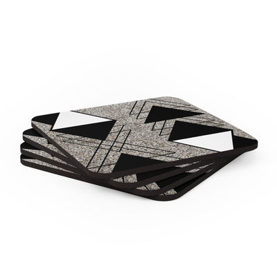 Coaster Set Of 4 For Drinks Black And White Triangular Colorblock - Decorative