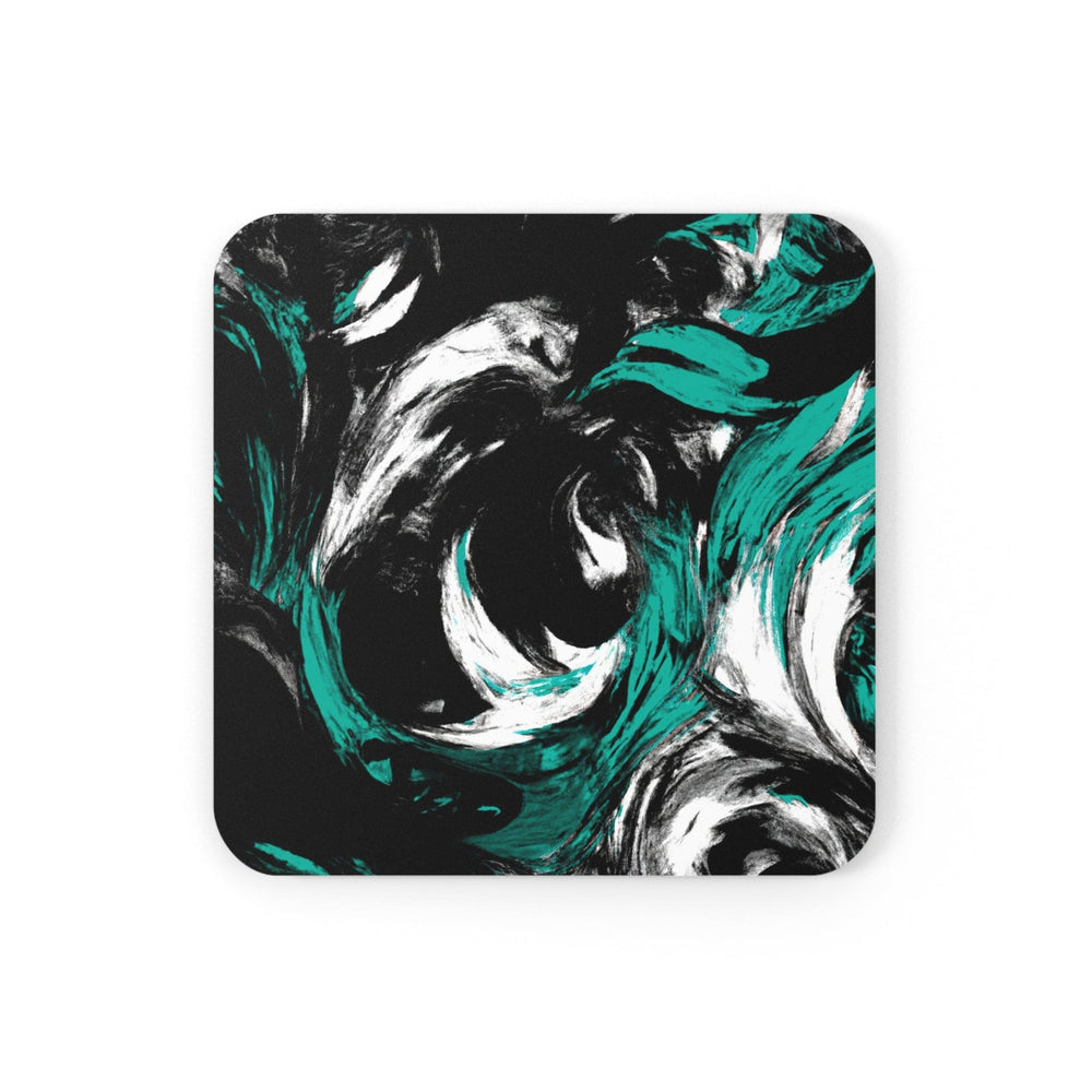 Coaster Set of 4 for Drinks Black Green White Abstract Pattern - Decorative