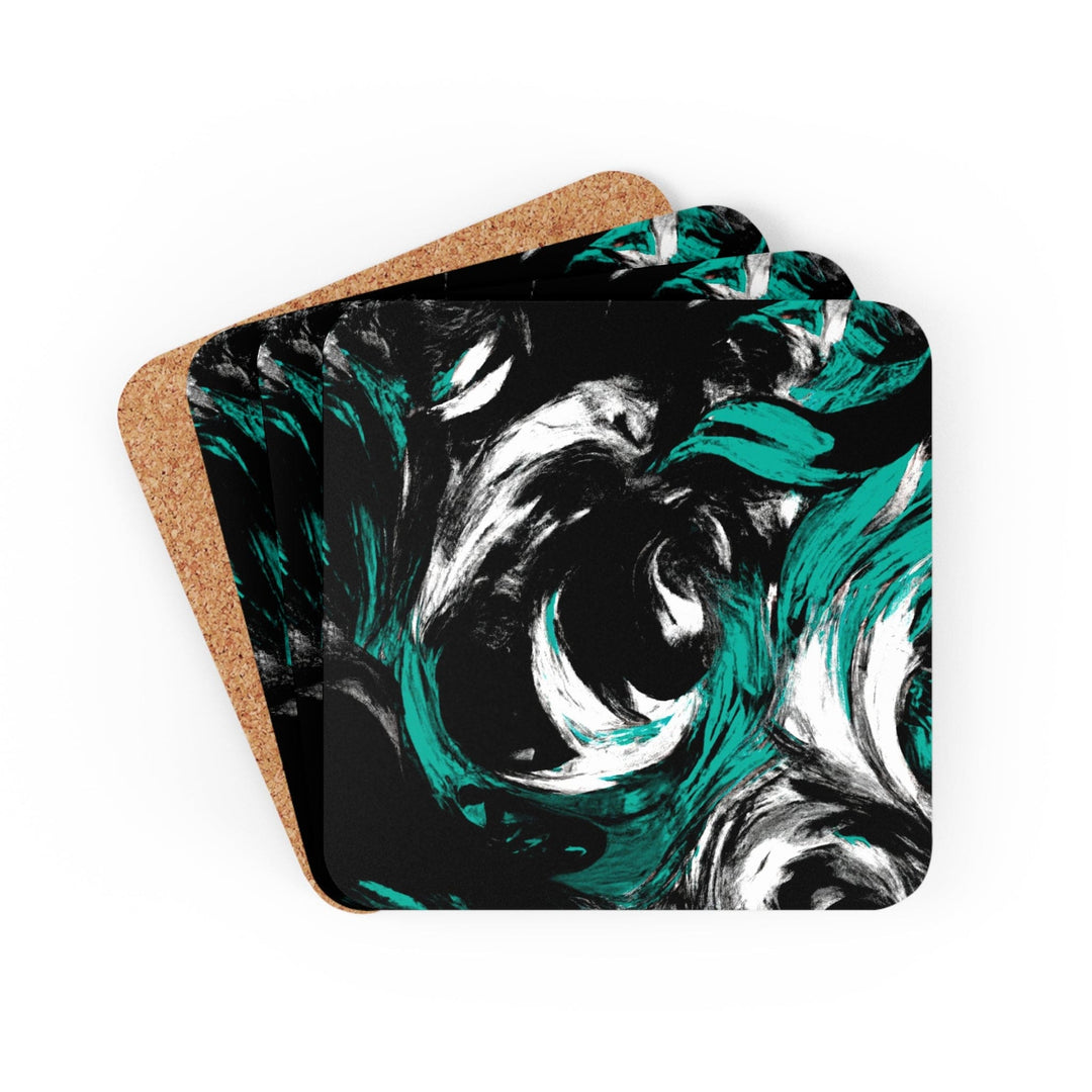 Coaster Set of 4 for Drinks Black Green White Abstract Pattern - Decorative