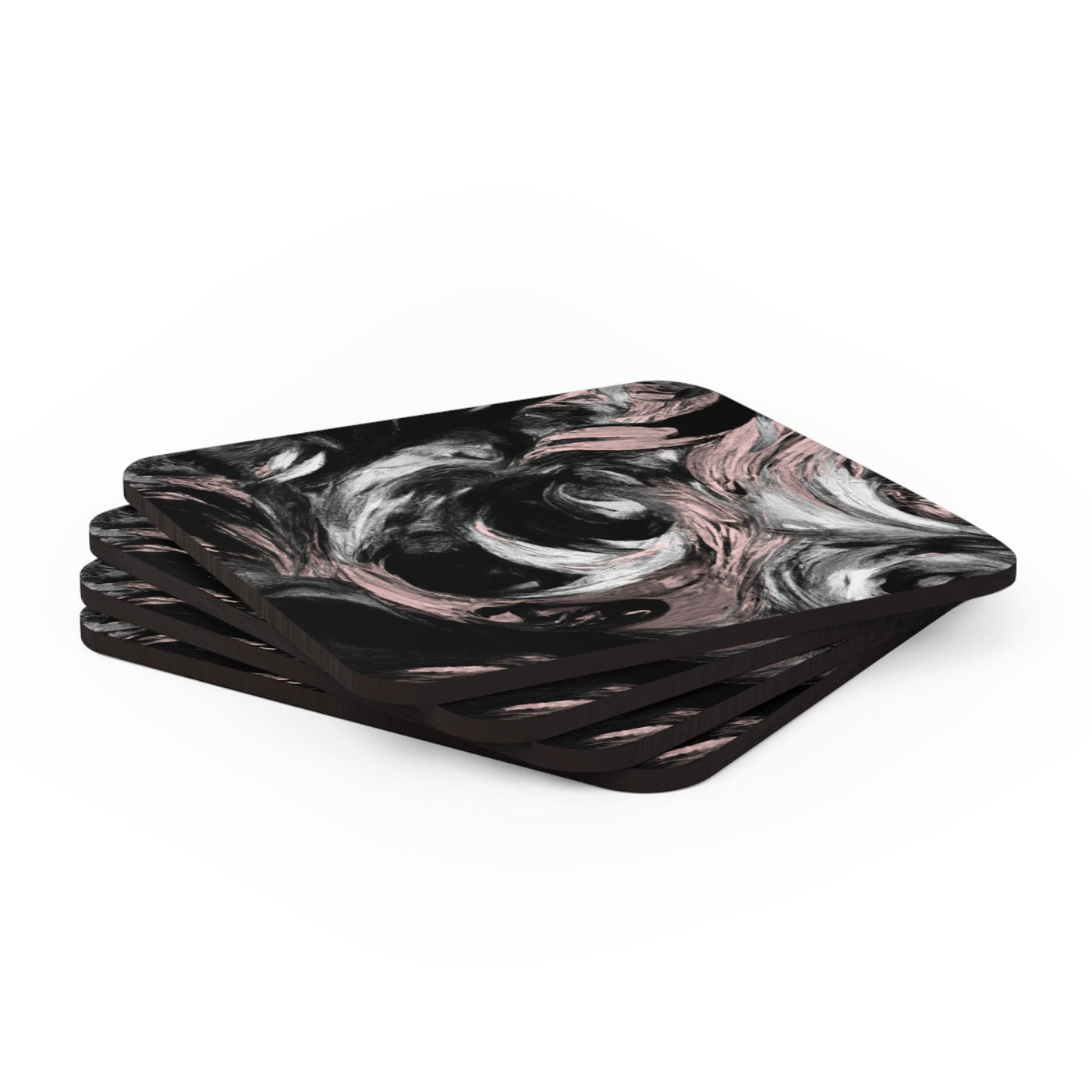 Coaster Set Of 4 For Drinks Black Pink White Abstract Pattern - Decorative