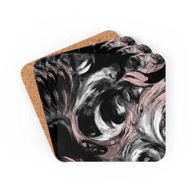 Coaster Set Of 4 For Drinks Black Pink White Abstract Pattern - Decorative