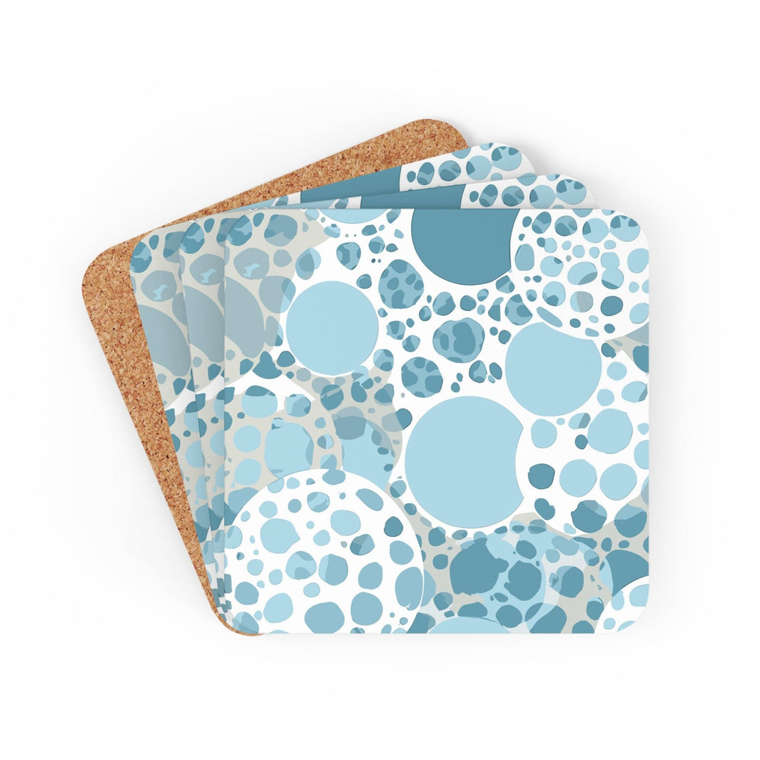 Coaster Set of 4 for Drinks Blue and White Circular Spotted Illustration