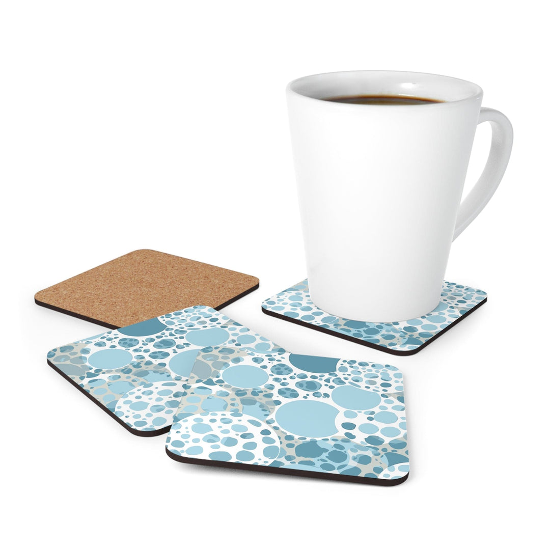 Coaster Set of 4 for Drinks Blue and White Circular Spotted Illustration