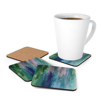 Coaster Set Of 4 For Drinks Blue Hue Watercolor Abstract Print - Decorative