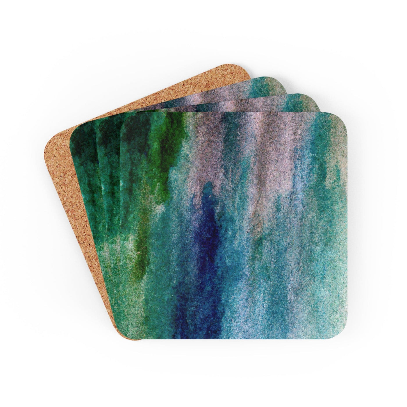 Coaster Set Of 4 For Drinks Blue Hue Watercolor Abstract Print - Decorative