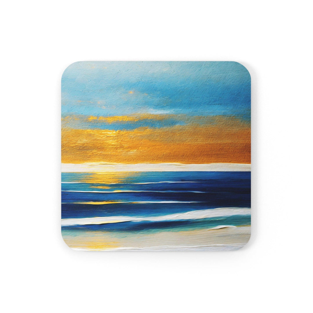 Coaster Set of 4 for Drinks Blue Ocean Golden Sunset Print - Decorative