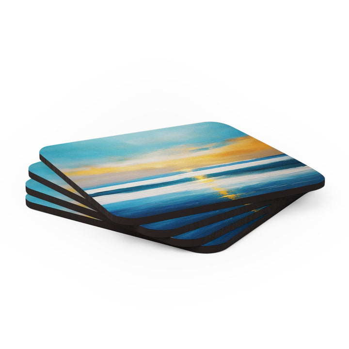 Coaster Set of 4 for Drinks Blue Ocean Golden Sunset Print - Decorative