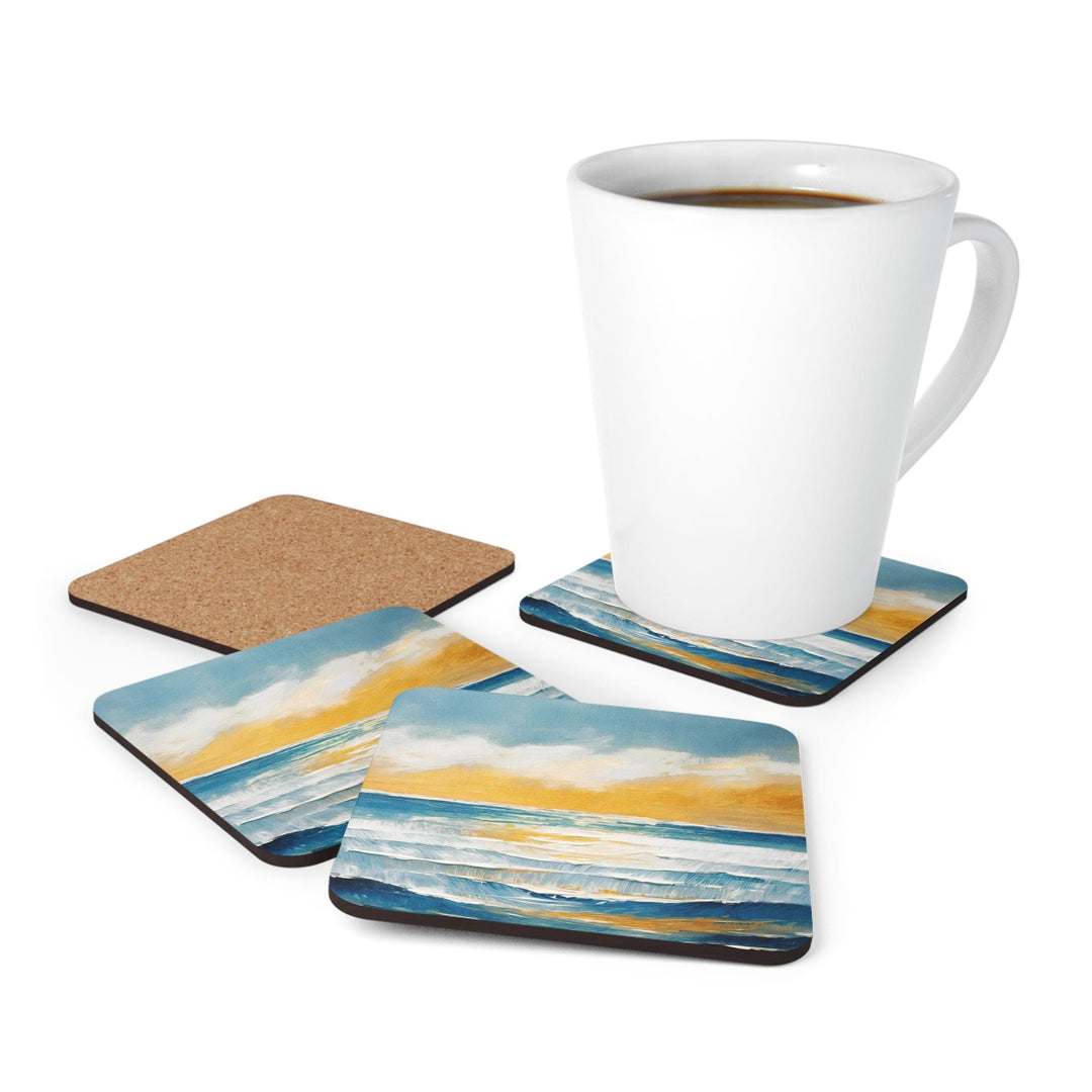 Coaster Set of 4 for Drinks Blue Ocean Golden Sunset Print - Decorative